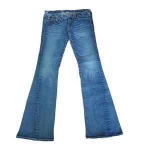 True Religion Jeans 29 Woman Med Blue Distressed Flare Bootcut pants jea…